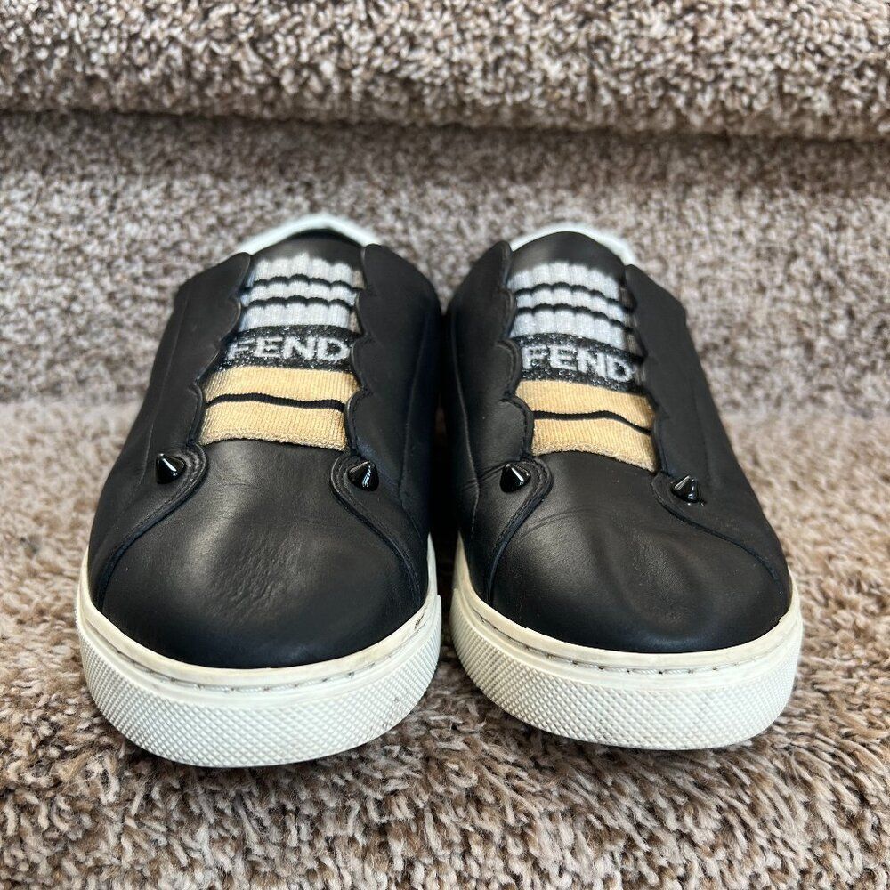 Fendi Black Leather Rockoko Slip-On Sneakers Size 8.5 - Picture 4 of 14